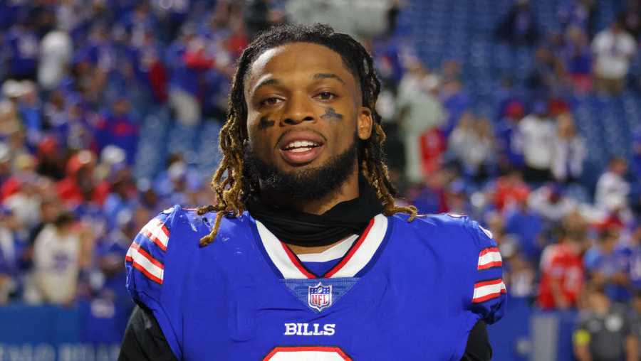 Damar Hamlin #3 of the Buffalo Bills after a game against the Tennessee Titans at Highmark Stadium on September 19, 2022 in Orchard Park, New York.